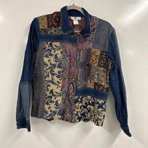 Tommy & LouLou Medium Patchwork Denim Tapestry Jacket Boho Vintage Chic cottage